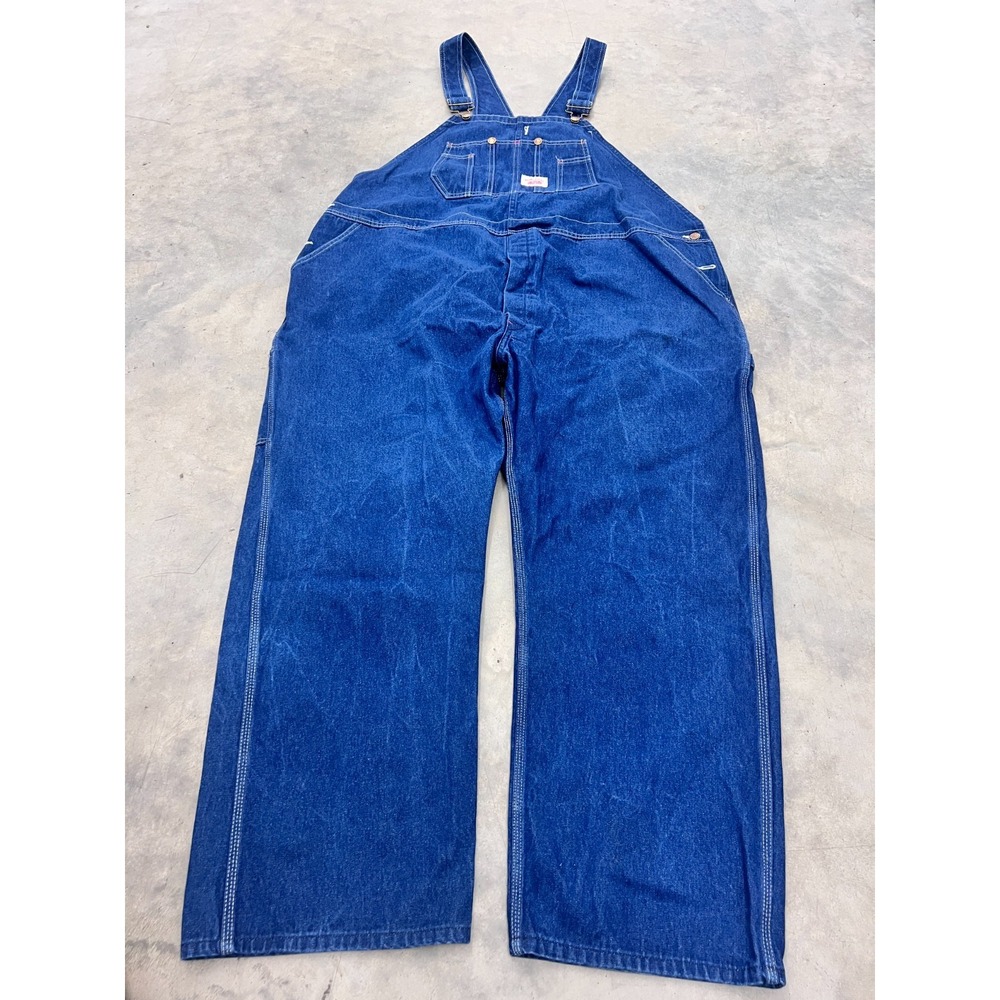 Round House Carpenter Bib Overalls Men 50x30 Blue Denim Utility Workwear Painter